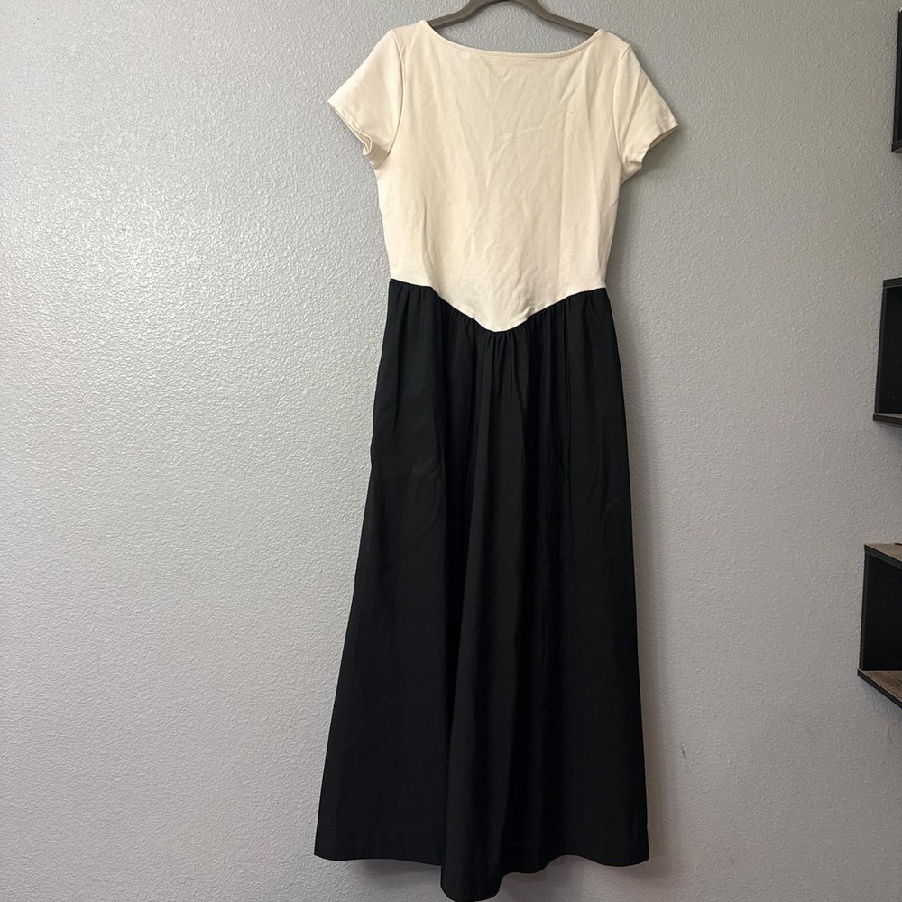 A New Day Black and White Maxi Dress with Cap Sleeves with Pockets